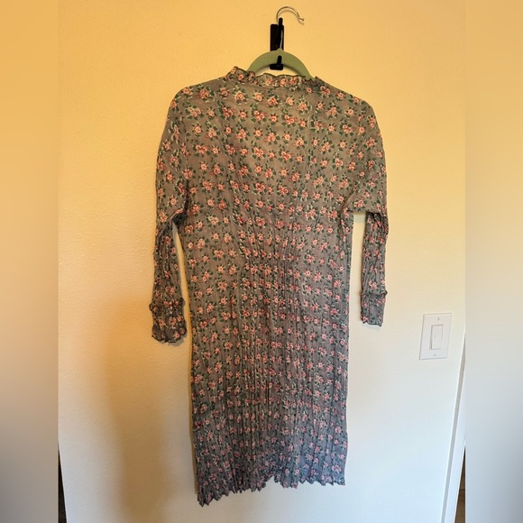 Nila Rubia Indian Cotton Crinkle Gauze Floral Midi Dress Bell Sleeve Medium EUC - Picture 8 of 8